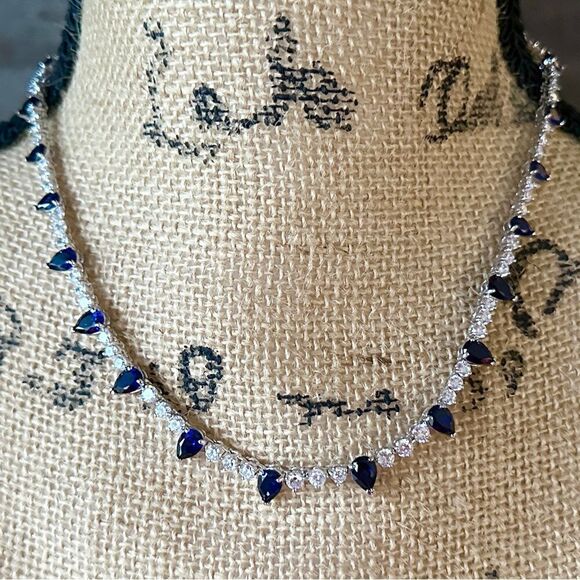 Giani Bernini Necklace, Sterling Silver Fine Jewelry, Deep Dark Blue Stones - Picture 5 of 6